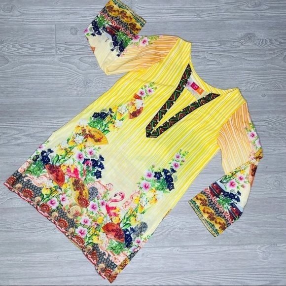 Motifz lawn dress / shirt casual floral embroider beaded tropical pattern small - Picture 1 of 5